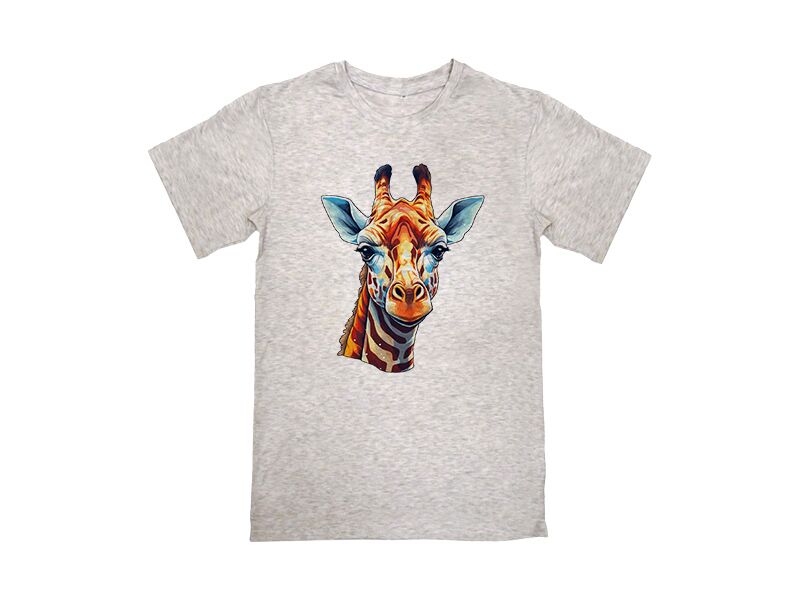 B-Present חולצה אפורה עם הדפס ראש ג'ירפה צבעוני